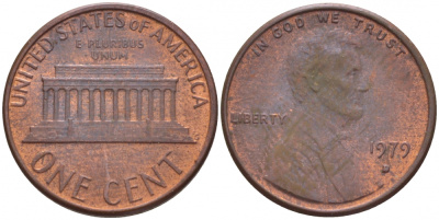 США 1 ЦЕНТ 1979 D, ЛИНКОЛЬН KM 201 медь цинк 3457-1252