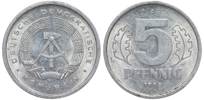 ГДР 5 ПФЕННИГОВ 1983 A КМ 9.2 алюминий 62-522