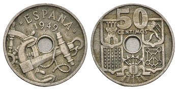 Испания 50 сентимо 1949 (51) Франсиско Франко (1939-1975) KM 777 медно-никель 4682-122
