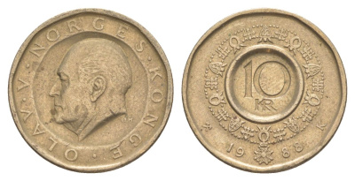 Норвегия 10 крон 1988 Улаф V (1957-1991) KM 427 никель латунь 4635-756