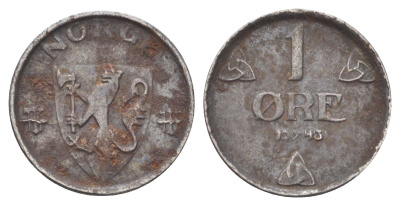 Норвегия 1 эре 1943 Хокон VII (1905-1957) KM 387 железо 4701-543