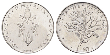 Ватикан 50 лир 1971 MCMLXXI KM 121 нержавеющая сталь UNC 4700-651