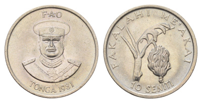 Тонга 10 сенити 1981 KM 69 медно-никель UNC 176-443