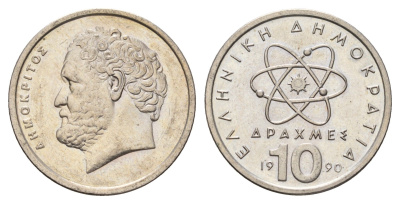 Греция 10 драхм 1990 Демокрит KM 132 медно-никель UNC 4707-526