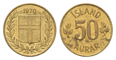 Исландия 50 эйре 1970 KM 17 никель латунь UNC 4690-556