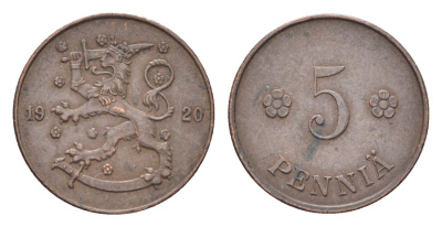 Финляндия 5 пенни 1920 KM 22 медь 4705-666