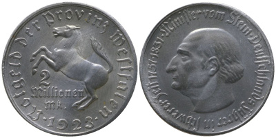 Вестфалия 2000000 марок 1923 Funck 645.9, J N25, Men18 33512.22 алюминий aUNC 4610-716