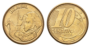Бразилия 10 сентаво 2004 KM 649 сталь плакированная латунью 4686-733