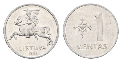 Литва 1 цент (сент) 1991 год-тип KM 85 алюминий 4701-1233
