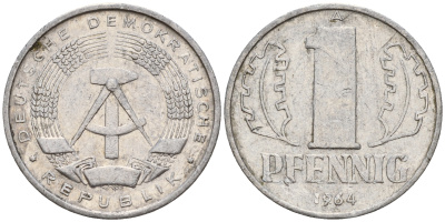 ГДР 1 пфенниг 1964 А KM 8.1 алюминий    4160-1266