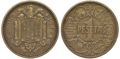 Испания 1 песета 1944 KM 767 алюминиевая бронза 4163-115