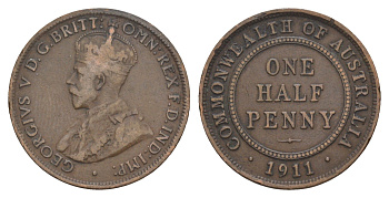 Австралия 1/2 пенни 1911 Георг V (1910-1936) KM 22 бронза 4652-133