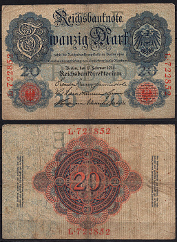 Германия 20 марок 1914 Pick 46a бумага 8592-31-3-1