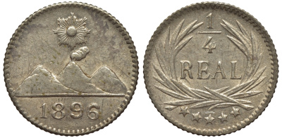 Гватемала 1/4 реала 1896 5 звезд, Испанское правление KM 162 серебро 66-818