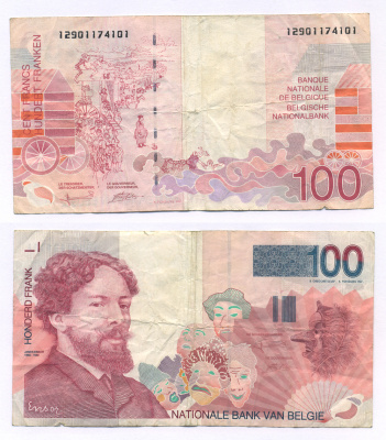 Бельгия 100 франков ND (1995-2001) Джеймс Энсор, морской пляж Pick 147 (1)  бумага   435-31-3-2