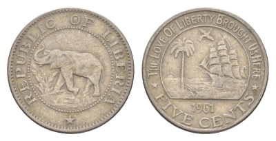 Либерия 5 центов 1961 KM 14 медно-никель 4659-448