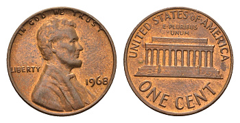 США 1 цент 1968 Линкольн KM 201 медь цинк 4684-156