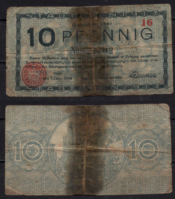 Германия 10 пфенингов 1918 нотгельд, Кельн бумага 7198-14-3-1
