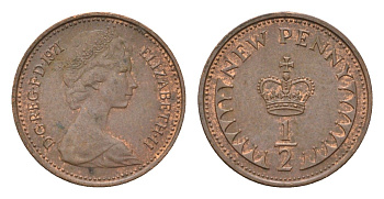 Великобритания 1/2 пенни 1971 Елизавета II (1952-2022) KM 914, Spink 4239 бронза 4708-335