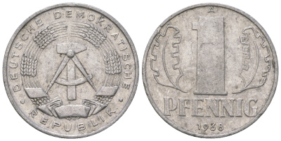 ГДР 1 пфенниг 1968 А КМ 8.1 алюминий 4651-1117
