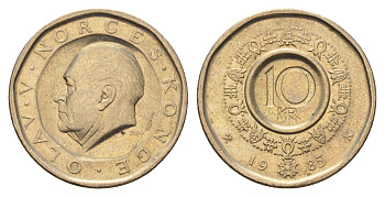Норвегия 10 крон 1985 Улаф V (1957-1991) KM 427 никель латунь 4703-324