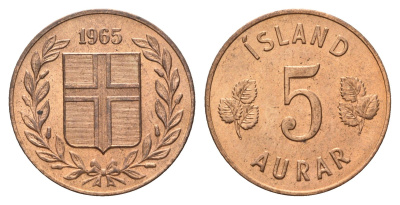Исландия 5 эйре 1965 KM 9 бронза UNC 4691-336