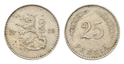 Финляндия 25 пенни 1928 KM 25 медно-никель 4705-668