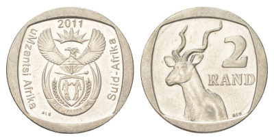ЮАР 2 ранда 2011 KM 505 медь плакированная никелем UNC 4628-315