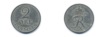 ДАНИЯ 2 ЭРЕ 1959 ФРИДЕРИК IX KM 840.2 цинк 4379-731