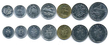 Ватикан набор из 7 монет 1977 Павел VI (1963-1978), животные KM 116, 117, 118, 119, 120, 121, 122   UNC  4691-1011-1017