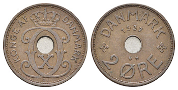 Дания 2 эре 1937 N, Кристиан X (1912-1947) KM 827 бронза 4701-843