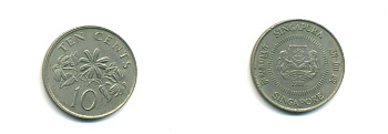 СИНГАПУР 10 ЦЕНТОВ 1988 KM 61 медно-никель 54-1211