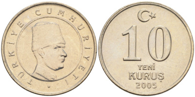 Турция 10 курушей 2005 Кемаль Ататюрк KM 1166 медь никель цинк 192-449