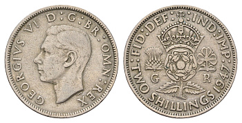 Великобритания 2 шиллинга (флорин) 1947 Георг VI (1936-1952) KM 865, Spink 4102 медно-никель 4140-421