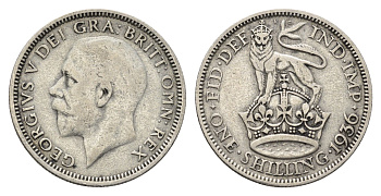 Великобритания 1 шиллинг 1936 Георг V (1910-1936) KM 833, Spink 4039 серебро 4691-756