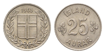 Исландия 25 эйре 1965 KM 11 медно-никель 4696-338