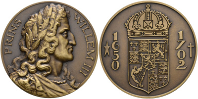 Нидерланды медаль ND принц Вильгельм III, (1650-1702), диаметр 50 мм., вес 57.8 г. бронза UNC 5-6-2-56
