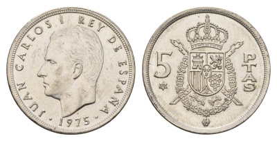 Испания 5 песет 1975 (78) M, Хуан Карлос I (1975-2014) KM 807 медно-никель UNC 4633-216