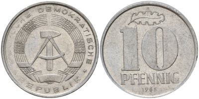 ГДР 10 пфеннигов 1965 A KM 10 алюминий 27-324