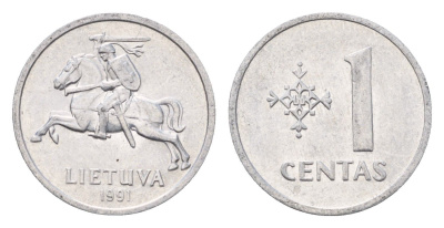 Литва 1 цент (сент) 1991 год-тип KM 85 алюминий 4701-1232