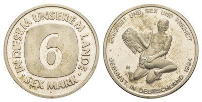 Германия эротический жетон - 6 секс марок 1994 диаметр 31 мм, вес 12,74 гр медно-никель PROOF 1518-932