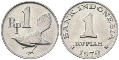 Индонезия 1 рупия 1970 птичка мухоловка KM 20 алюминий UNC 106-427