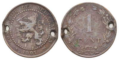 Нидерланды 1 цент 1901 Вильгельмина (1890-1948) KM 130 бронза 4702-625
