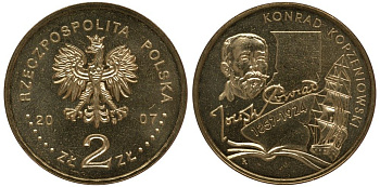 Польша 2 злотых 2007 150 лет со дня рождения Конрада Коженёвского (1857-1924) KM 591 нордик UNC 4676-446