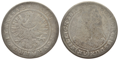 Силезия-Легница-Бжег 15 крейцеров 1662 Георг III (1639-1664) серебро 413-633