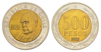 Чили 500 песо 2002 кардинал Рауль Сильва Энрикес (1907-1999) KM 235 биметалл UNC 4641-541