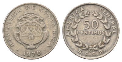 Коста-Рика 50 сентимо 1970 KM 189.3 медно-никель 4698-355