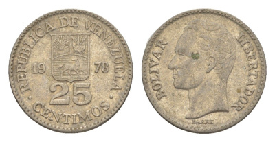 Венесуэла 25 сентимо 1978 Симон Боливар Y 50.1 никель 4580-165