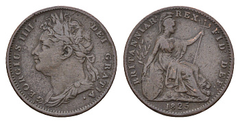 Великобритания 1 фартинг 1825 Георг IV (1820-1830) KM 677, Spink 3822 медь 4174-143