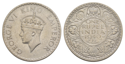 Британская Индия 1 рупия 1940 Георг VI (1936-1952) KM 556 серебро 5010-1131